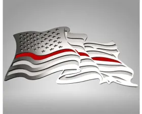 American Car Craft 1-Piece Stainless Steel Brushed Thin Red Line Flowing American Flag Emblem
