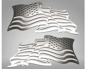 American Car Craft 2-Piece Stainless Steel Brushed No Color Flowing American Flag Emblem