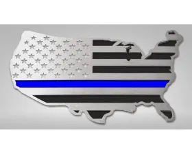 American Car Craft 1-Piece Stainless Steel Brushed Thin Blue Line USA Map Flag Emblem ACC-142064
