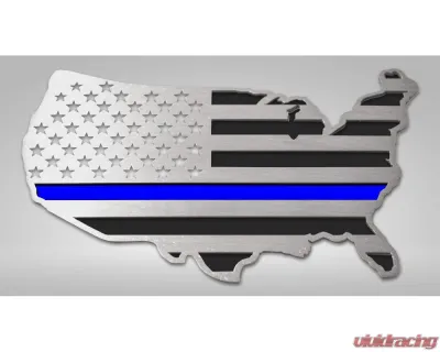 American Car Craft 1-Piece Stainless Steel Polished Thine Blue Line USA Map Flag Emblem ACC-142059 - ACC-142059