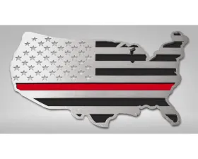 American Car Craft 1-Piece Stainless Steel Brushed Thin Red Line USA Map Flag Emblem ACC-142065