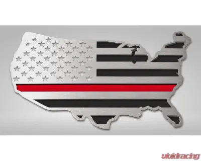 American Car Craft 1-Piece Stainless Steel Brushed Thin Red Line USA Map Flag Emblem ACC-142065 - ACC-142065