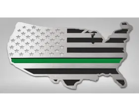American Car Craft 1-Piece Stainless Steel Brushed Thin Green Line USA Map Flag Emblem ACC-142066