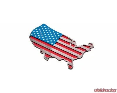 American Car Craft 1-Piece Stainless Steel Polished Red-White-Blue USA Map Flag Emblem ACC-142062 - ACC-142062