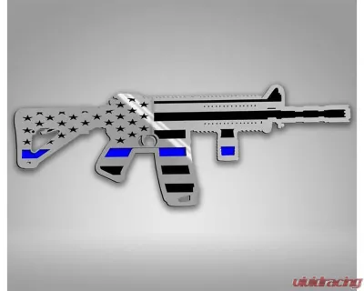 American Car Craft 1-Piece 10" Stainless Steel Brushed Thin Blue Line Gun Safe Emblem - AR15 Gun w/Laser Cut Flag Motif - ACC-172061