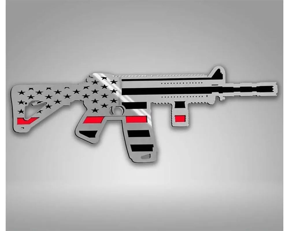 American Car Craft 1-Piece 20" Stainless Steel Brushed Thin Red Line Gun Safe Emblem - AR15 Gun w/Laser Cut Flag Motif - ACC-172071