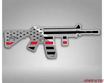 American Car Craft 1-Piece 10" Stainless Steel Polished Thin Red Line Gun Safe Emblem - AR15 Gun w/Laser Cut Flag Motif - ACC-172059