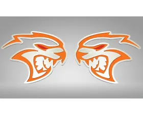 American Car Craft  Redeye Hellcat Badges 2pc Brushed Stainless Steel Hemi Orange Inlay Dodge Challenger 2015-2023