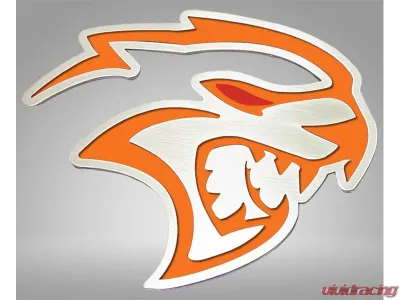 American Car Craft  Redeye Hellcat Badges 2pc Brushed Stainless Steel Hemi Orange Inlay Dodge Challenger 2015-2023 - ACC-152058-HORG