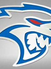 American Car Craft Hellcat Redeye Badges 2pc Brushed Stainless Steel Mopar Blue Inlay Dodge Challenger 2015-2023                                     - ACC-152058-MBLU - Image 2