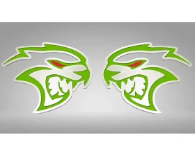 American Car Craft Redeye Hellcat Badges 2pc Brushed Stainless Steel Sublime Green Inlay Dodge Challenger 2015-2023
