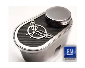 American Car Craft White Master Cylinder Crossed Flags Cap Cover Chevrolet Corvette C5 1997-2004