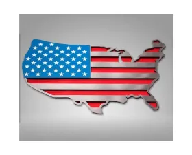 American Car Craft 1Pc Red White Blue Brushed Stainless Steel USA Map Flag Emblem