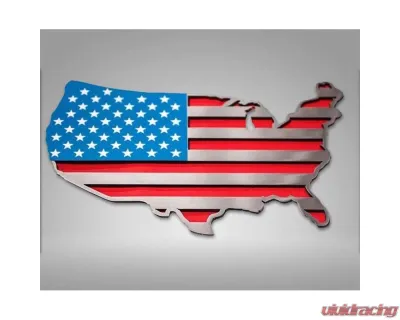 American Car Craft 1Pc Red White Blue Brushed Stainless Steel USA Map Flag Emblem - ACC-142067
