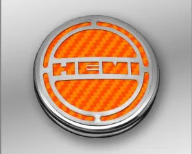 American Car Craft 13Pc Orange Carbon Fiber HEMI Inlay Deluxe Fluid Shock Tower Cap Covers Dodge Challenger 5.7L 2008-2023