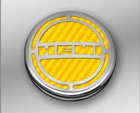 American Car Craft 13Pc Yellow Carbon Fiber HEMI Inlay Deluxe Fluid Shock Tower Cap Covers Dodge Challenger 5.7L 2008-2023
