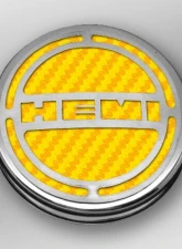 American Car Craft 13Pc Yellow Carbon Fiber HEMI Inlay Deluxe Fluid Shock Tower Cap Covers Dodge Challenger 6.1L 2008-2023                                     - ACC-153052-61YLW - Image 2