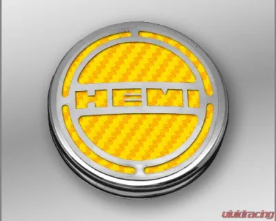 American Car Craft 13Pc Yellow Carbon Fiber HEMI Inlay Deluxe Fluid Shock Tower Cap Covers Dodge Challenger 6.1L 2008-2023 - ACC-153052-61YLW