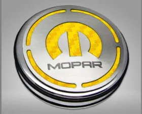 American Car Craft 13Pc Yellow Carbon Fiber Mopar Inlay Deluxe Fluid Shock Tower Cap Covers Dodge Challenger 3.6L 2008-2023