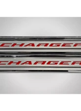 American Car Craft Polished Stainless Front Door Sills w/ "Charger" Top Plate (Red Carbon Fiber) Dodge Charger 2015-2024                                     - ACC-331104-RD - Image 2