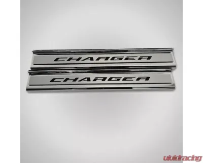 American Car Craft Polished Stainless Front Door Sills w/ "Charger" Top Plate (No Color) Dodge Charger 2015-2024 - ACC-331104