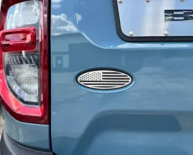 American Car Craft Black ABS Base w/ Brushed American Flag Top Plate Tailgate Emblem Replacement Ford Bronco 2021-2024