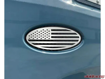 American Car Craft Carbon Fiber Base w/ Brushed American Flag Top Plate Tailgate Emblem Replacement Ford Bronco 2021-2024 - ACC-662003