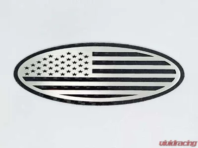 American Car Craft Carbon Fiber Base w/ Brushed American Flag Top Plate Tailgate Emblem Replacement Ford Bronco 2021-2024 - ACC-662003