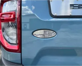 American Car Craft Black Brushed Stainless Steel w/ Brushed American Flag Top Plate Digital Blue Camo Tailgate Emblem Replacement Ford Bronco 2021-2024