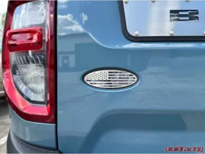 American Car Craft Black Brushed Stainless Steel w/ Brushed American Flag Top Plate Digital Blue Camo Tailgate Emblem Replacement Ford Bronco 2021-2024 - ACC-662004-DGBLUE