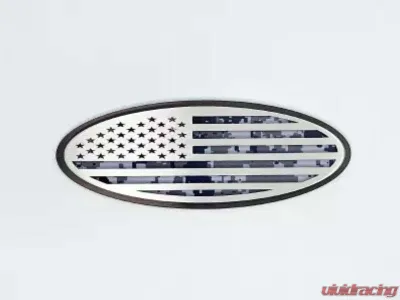 American Car Craft Black Brushed Stainless Steel w/ Brushed American Flag Top Plate Digital Blue Camo Tailgate Emblem Replacement Ford Bronco 2021-2024 - ACC-662004-DGBLUE