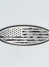 American Car Craft Black Brushed Stainless Steel w/ Brushed American Flag Top Plate Snow Camo Tailgate Emblem Replacement Ford Bronco 2021-2024                                     - ACC-662004-SNOW - Image 3