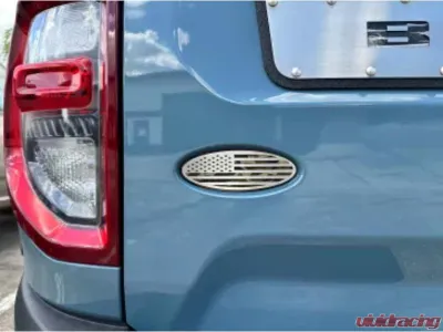 American Car Craft Black Brushed Stainless Steel w/ Brushed American Flag Top Plate Woodland Camo Tailgate Emblem Replacement Ford Bronco 2021-2024 - ACC-662004-WOODLAND