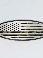 American Car Craft Black Brushed Stainless Steel w/ Brushed American Flag Top Plate Woodland Camo Tailgate Emblem Replacement Ford Bronco 2021-2024                                     - ACC-662004-WOODLAND - Image 3