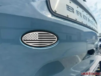 American Car Craft Black Brushed Stainless Steel w/ Brushed American Flag Top Plate Tailgate Emblem Replacement Ford Bronco 2021-2024 - ACC-662004
