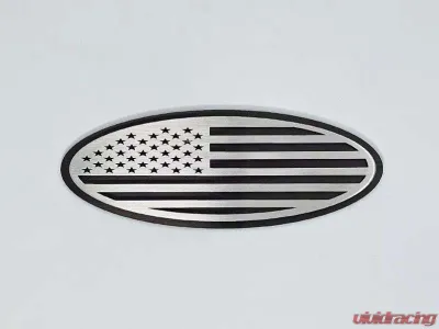 American Car Craft Black Brushed Stainless Steel w/ Brushed American Flag Top Plate Tailgate Emblem Replacement Ford Bronco 2021-2024 - ACC-662004