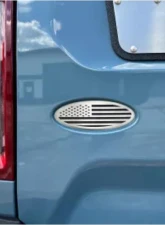 American Car Craft Polished Stainless Base w/ Brushed American Flag Top Plate Solid Black Tailgate Emblem Replacement Ford Bronco 2021-2024                                     - ACC-662005-SBLK - Image 2