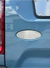 American Car Craft Polished Stainless Base w/ Brushed American Flag Top Plate White Carbon Fiber Tailgate Emblem Replacement Ford Bronco 2021-2024                                     - ACC-662005-WHT - Image 2