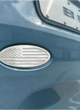 American Car Craft Polished Stainless Base w/ Brushed American Flag Top Plate White Carbon Fiber Tailgate Emblem Replacement Ford Bronco 2021-2024                                     - ACC-662005-WHT - Image 2