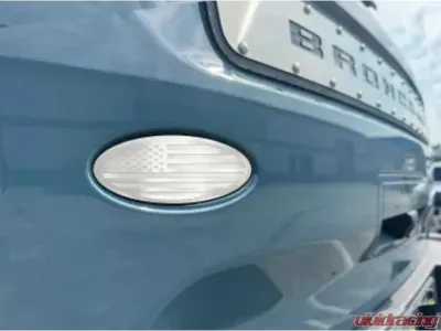 American Car Craft Polished Stainless Base w/ Brushed American Flag Top Plate Plain Tailgate Emblem Replacement Ford Bronco 2021-2024 - ACC-662005