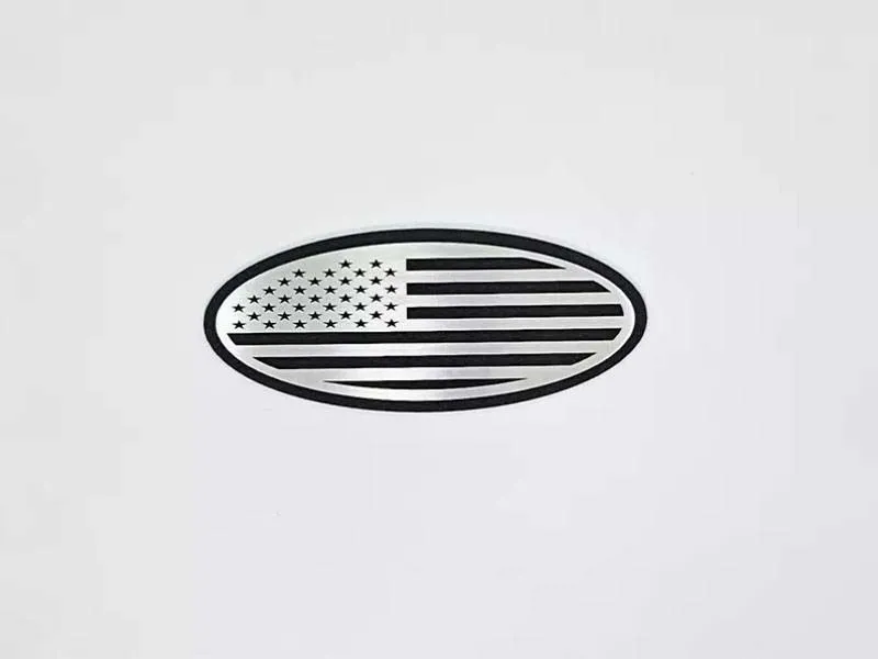 American Car Craft Tailgate Emblem Replacement- Black ABS Base  w/ Brushed American Flag Top Plate Ford F150 2005-2014 - ACC-762001