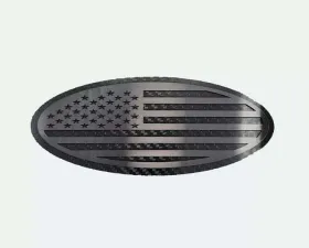 American Car Craft Tailgate Emblem Replacement- Carbon Fiber Base w/ Black Brushed American Flag Top Plate Ford F150 2005-2014