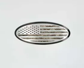American Car Craft Black Brushed Stainless Steel w/ Brushed American Flag Top Plate Digital Desert Camo Tailgate Emblem Replacement Ford F150 2005-2014