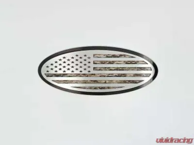 American Car Craft Black Brushed Stainless Steel w/ Brushed American Flag Top Plate Digital Desert Camo Tailgate Emblem Replacement Ford F150 2005-2014 - ACC-762004-DGDESERT