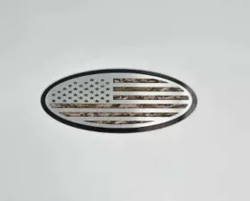 American Car Craft Black Brushed Stainless Steel w/ Brushed American Flag Top Plate Multicam Woodland Camo Tailgate Emblem Replacement Ford F150 2005-2014