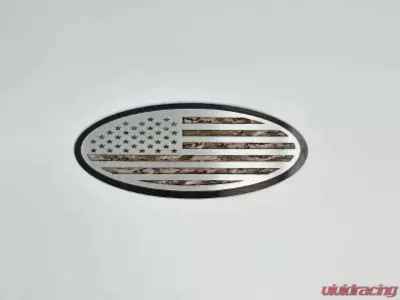 American Car Craft Black Brushed Stainless Steel w/ Brushed American Flag Top Plate Multicam Woodland Camo Tailgate Emblem Replacement Ford F150 2005-2014 - ACC-762004-MULTIWDL