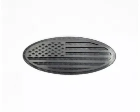 American Car Craft Carbon Fiber Base w/ Black Brushed American Flag Top Plate Tailgate Emblem Replacement Ford F250 | F350 2017-2022
