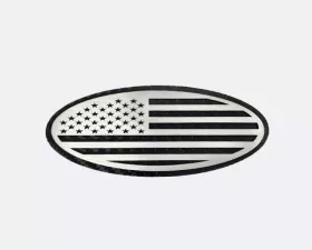 American Car Craft Tailgate Emblem Replacement- Carbon Fiber Base w/ Brushed American Flag Top Plate Ford F250 | F350 2017-2022