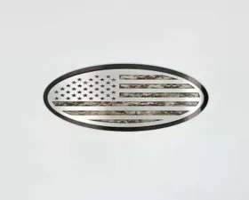 American Car Craft Black Brushed Stainless Steel w/ Brushed American Flag Top Plate Digital Desert Camo Tailgate Emblem Replacement Ford F250 | F350 2017-2022