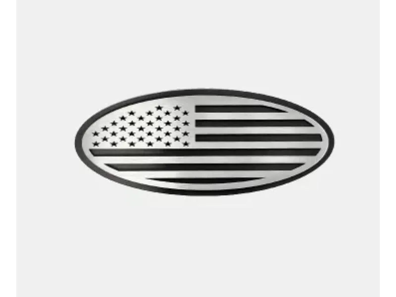 American Car Craft Tailgate Emblem Replacement- Black Brushed Stainless Steel w/ Brushed American Flag Top Plate Ford F250 | F350 2017-2022 - ACC-782104